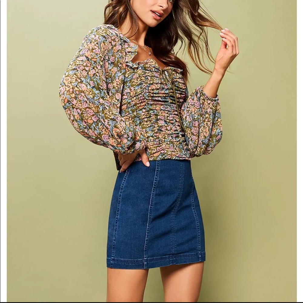 Free People Modern Femme Denim Mini Skirt in Garage Blue